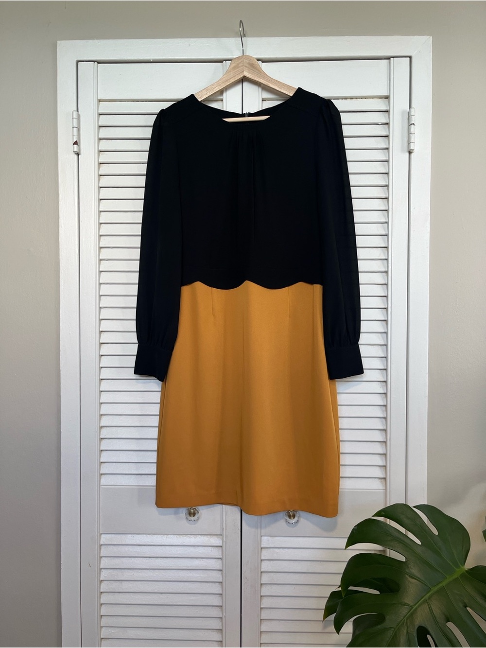 Pink Martini Black and Mustard Two-Tone Long Sleeve Dress